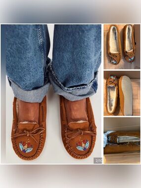 Minnetonka for FP Ayashe Moccasins. NWT. Women’s size 8 in suede leather brown.